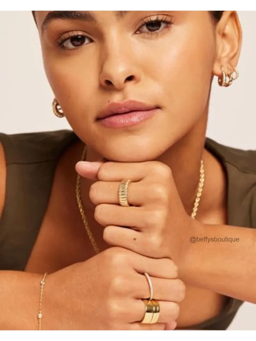 Chunky 14K Gold Plated Statement Ring Wide Stackable Band